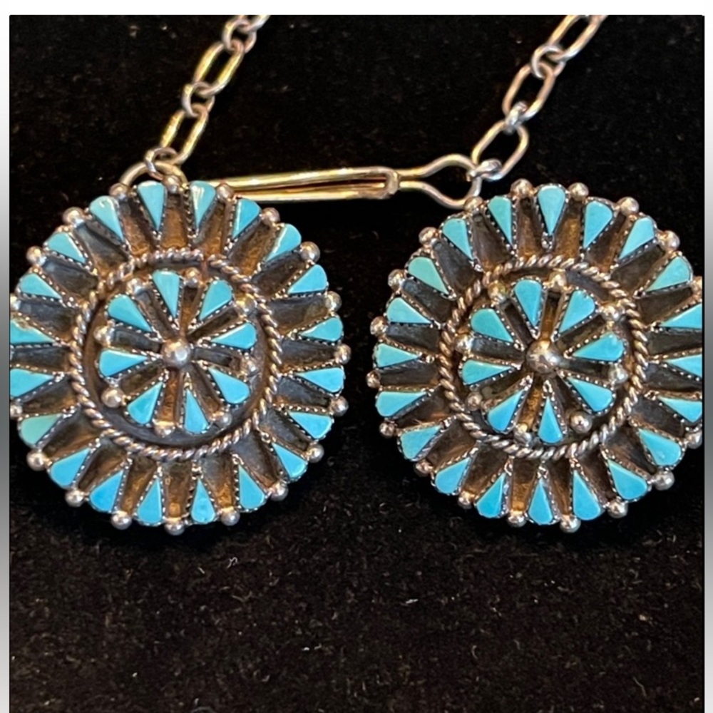 Zuni Turquoise Petit Point Necklace/Earrings. - Picture 5 of 6